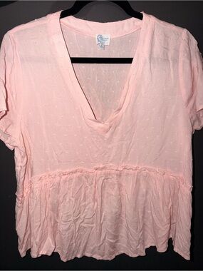 Blue Rain Light Pink V-Neck Peplum Tunic